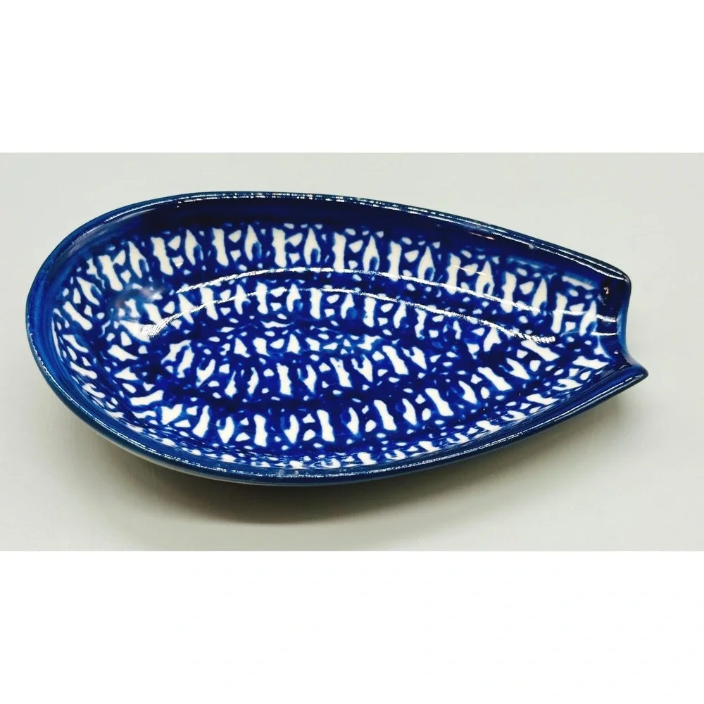 Unikat Boleslawiec Spoon Rest Blue White Ceramic Anna Wyglicka Polish Pottery